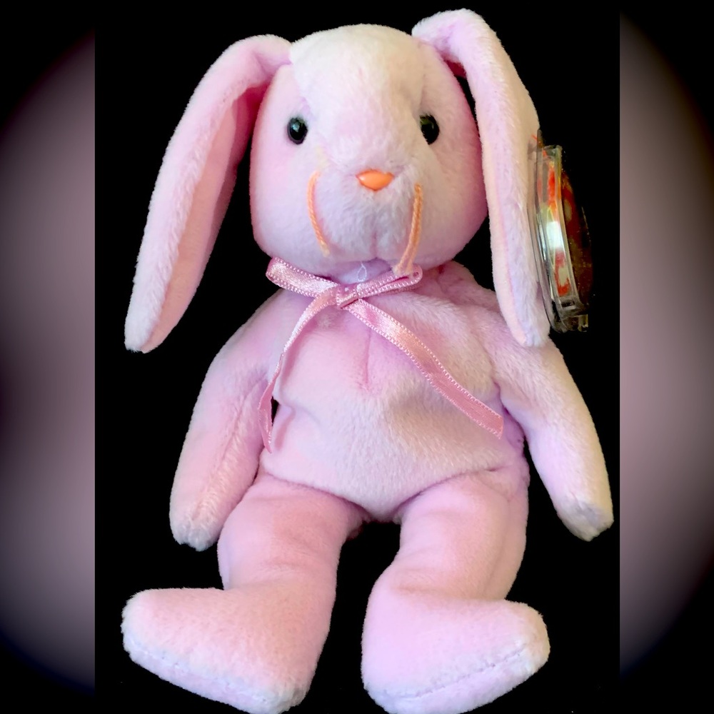 FLOPPITY The purple bunny a TY beanie baby ventige, mint, retired, PVC pellets
